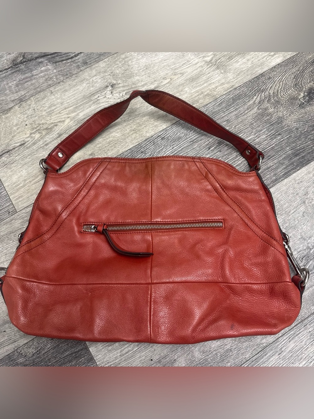b. makowsky Red Leather Shoulder Bag with Front Zip